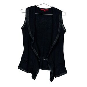 JJ basics Romantic Boho Crochet Knit Vest Waterfall Drape Lace Trim Fairy Grunge